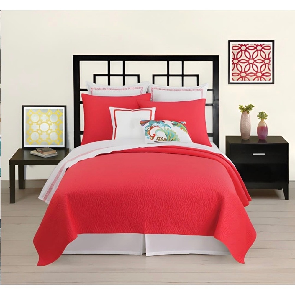 Trina Turk Santorini Standard Sham Unisex 21x27 Red Quilted‎ Cotton Sateen